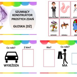 Szumiący konstruktor prostych zdań GŁOSKA [dż], Gabinet logopedyczny, diagnoza logopedyczna, terapia logopedyczna, nauka czytania, terapia wady wymowy, Iława
